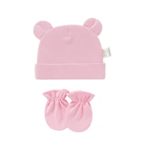 Newborn Birth Set Baby Hat+Gloves Soft Baby Nightcap With Ears Spring Summer Hat Gloves Kit Prevent Scratching Skin Infant Stuff 3