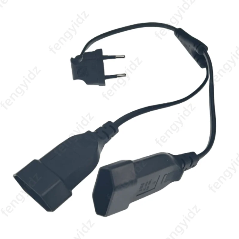 EU CEE7/16 90 Degree Male to Female Dual Output 2 Ways Outlet Extension Cord European 2 Prong M/F Power Splitter Cable Plug Outlet Extender Extension Sockets Power Extension Plug