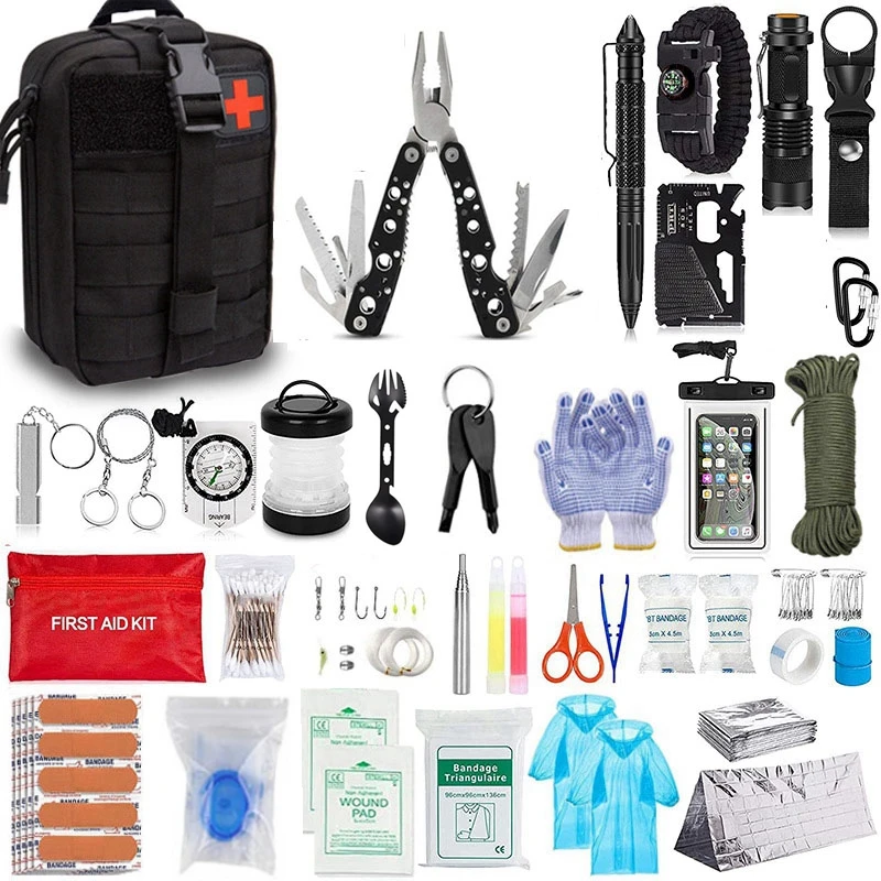 Kit de supervivencia de emergencia Kit de primeros auxilios de supervivencia  para acampar al aire libre militar