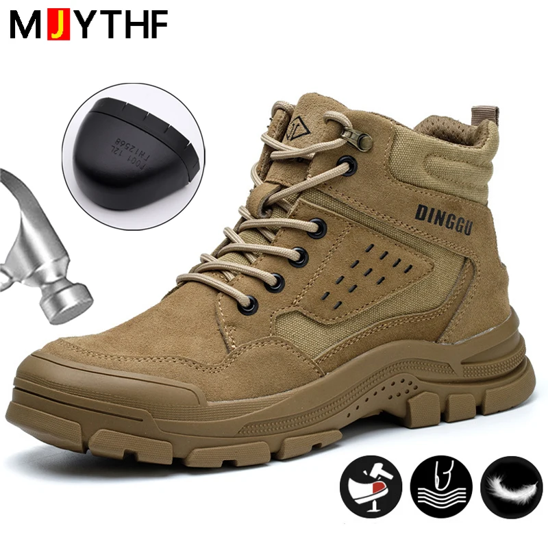 

Construction Work Boots Safety Steel Toe Shoes Men Puncture-Proof Industrial Shoes Work Protective Boots Indestructible Shoes