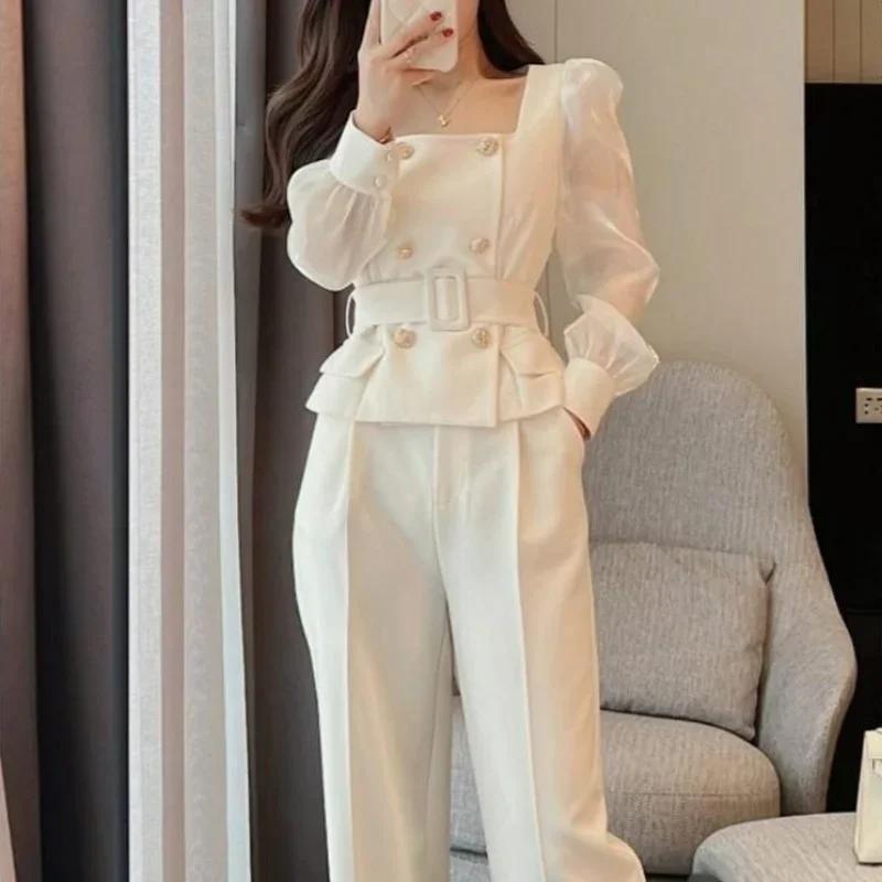 

Outfit Two Piece Set Pants for Women Trouser Suit Wide Leg Top and Womens 2 Pant Sets White Splicing Summer 2024 Co Ord Clothing