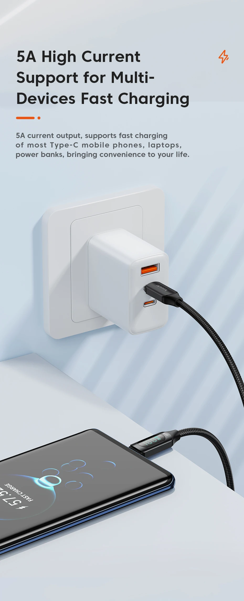 Toocki PD100W Digitalanzeige USB-C-Kabel für iPhone 16 15 Xiaomi Huawei Schnellladung für MacBook iPad Typ C auf Typ-C-Kabel – Detail 4
