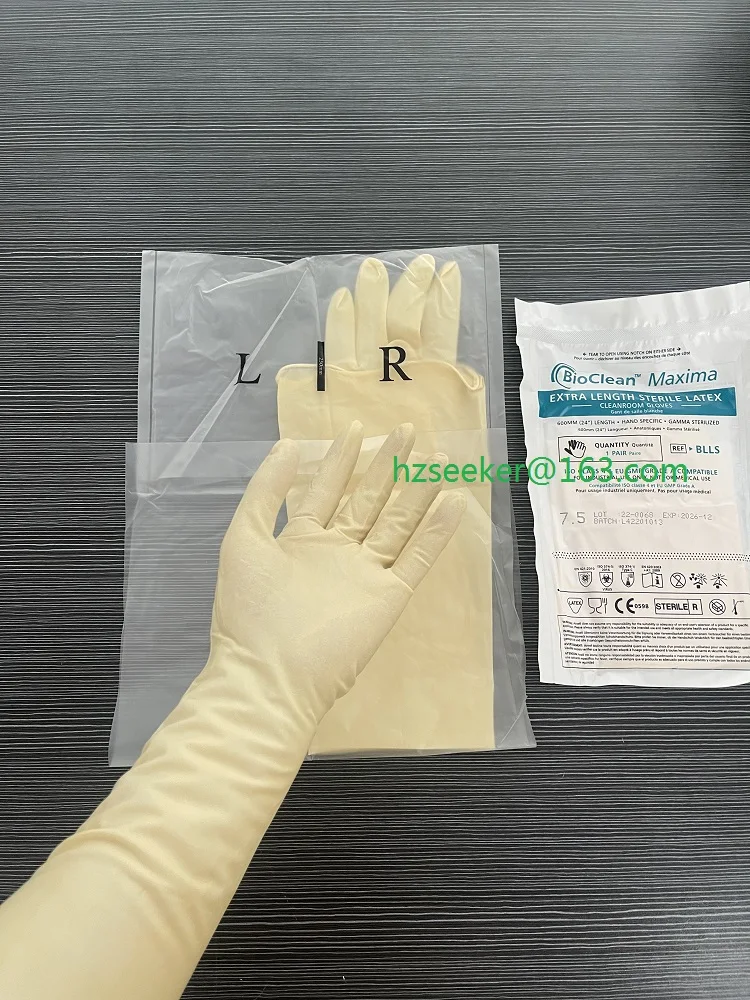 Ansell BioClean Maxima BLLS(10 pairs) Sterile Disposable Latex Cleanroom Glove Textured surface Beaded Length 600mm or 24-inch