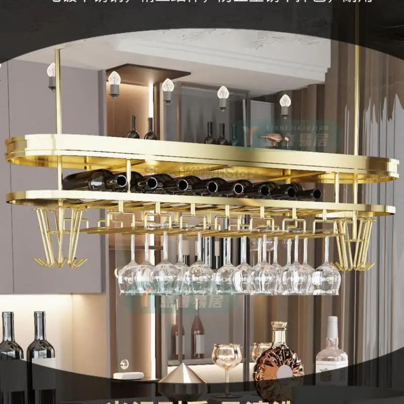 Light Luxury Stainless Steel Bar Hanger Red Wine Glass Shelf Hanging Wine Glass Rack High-end Bottle Rack Red