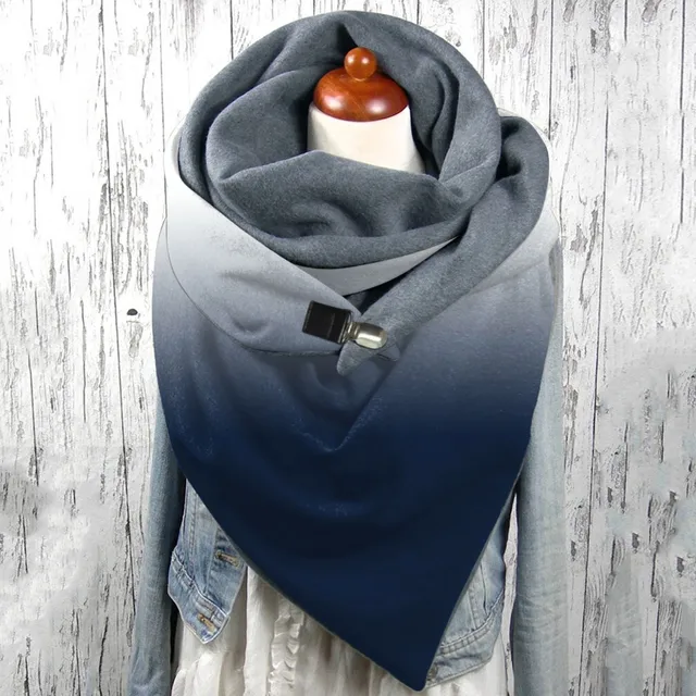 Autumn Winter Warm Scarf for Women Gradient Printed Double Layer Buckle Button Scarf Soft Wraps Comfortable Fleece Shawls шарф 1