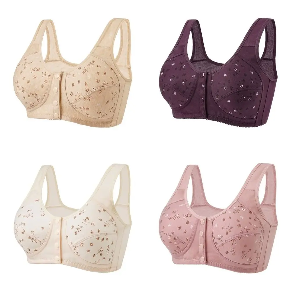 

Comfortable Daisy Bras for Older Women Convenient Breathable Front Close Button Cotton Bras Floral Printed