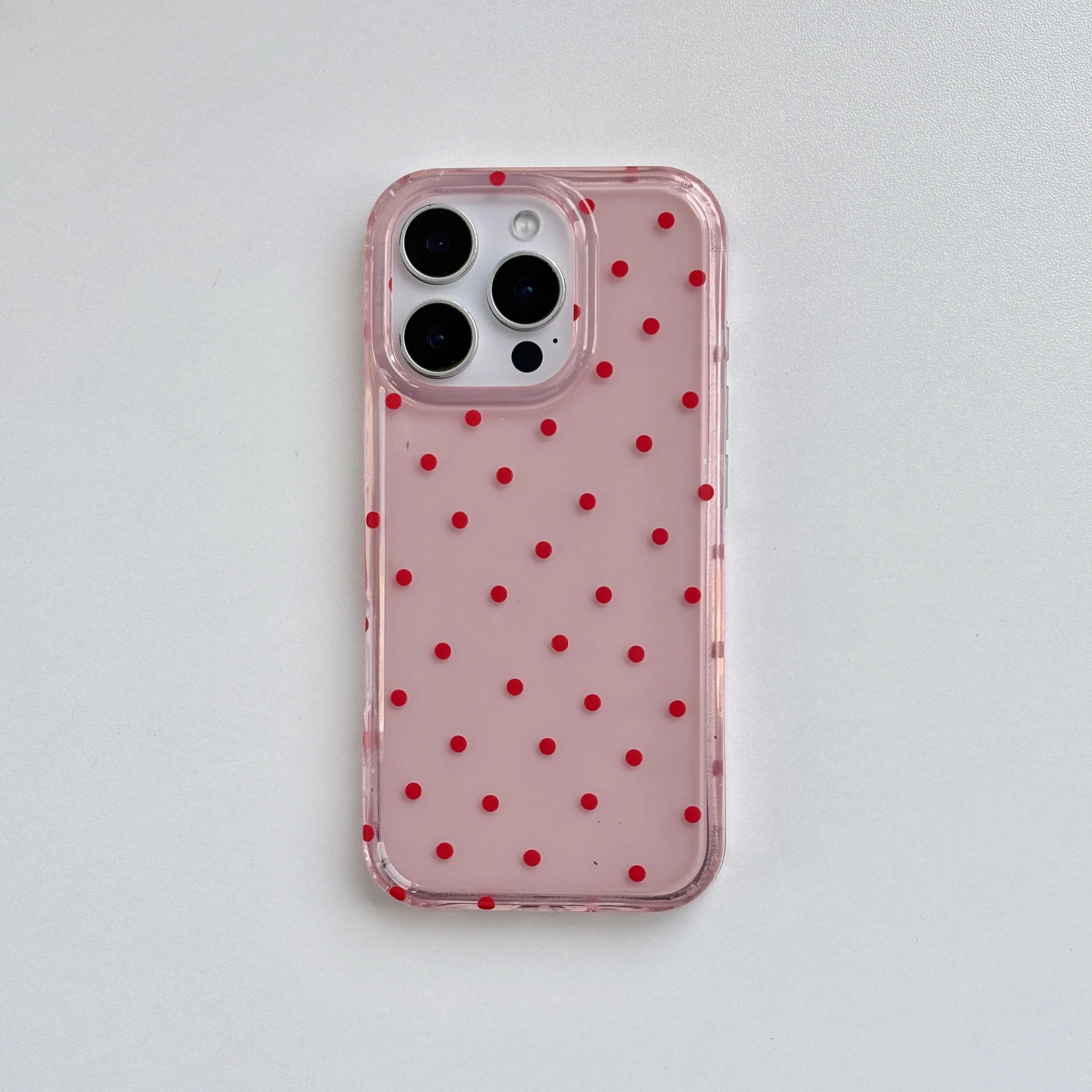 Glossy Red Polka Dot Transparent Pink Protective Phone Case