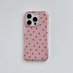 Glossy Red Polka Dot Transparent Pink Protective Phone Case - iPhone 15 Pro Max (Pink)