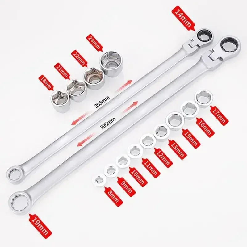 

8-19mm 15pcs Wrenches Vanadium Wrench Set Wrench Chrome Adjustable Spanner Metric Ratcheting Kit Steel Flex-head Ratchet Ratchet