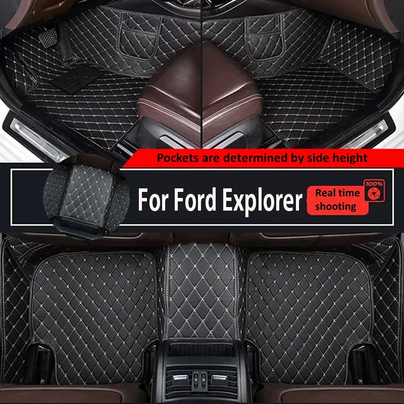 

Коврики автомобильные под заказ для Ford Explorer 6, 2021-2022 лет, искусственная кожа, карманный ковер для телефона, аксессуары для интерьера автомобиля