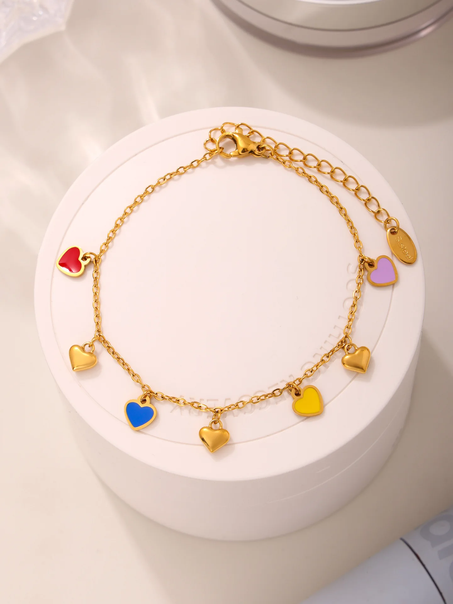 Buntes Emaille-Herzanhänger-Halsketten-Set aus 316 Edelstahl, vergoldetes Armband für Damen, luxuriöses Choker-Schmuckgeschenk – Detail 11