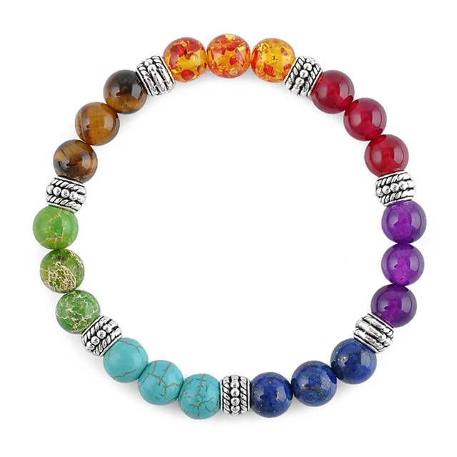 Adjustable Lava Rock Bracelet - 8mm 7 Chakras Beads Yoga Diffuser Bracelet For Men & Women (9.5 Inch)