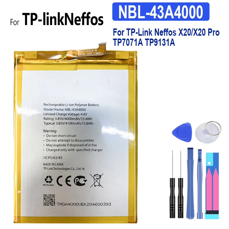 

NBL-43A4000 Battery 4100mAh For TP-Link Neffos X20/X20 Pro TP7071A TP9131A Mobile Phone Bateria