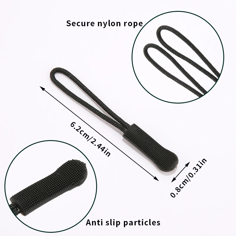 Zipper Head Extension Cord Tags Pulls Slider Cord Rope Puller Ends Lock Zip Clip Buckle 5/10/20PCS for Bag Outdoor