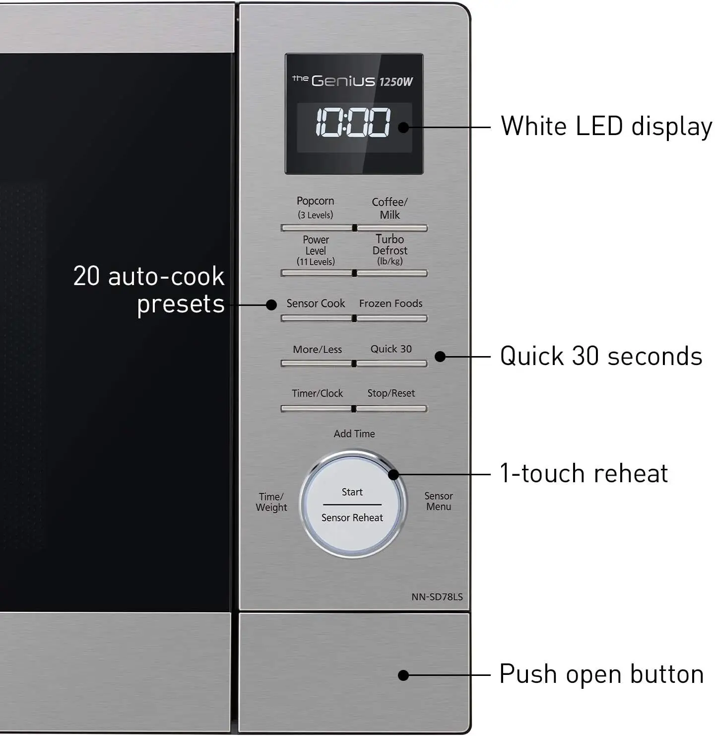 78LS 1.6 cu.ft Cyclonic Inverter  Microwave Oven 1250  Power with Genius Sensor Cooking, cft, 19.44" 4