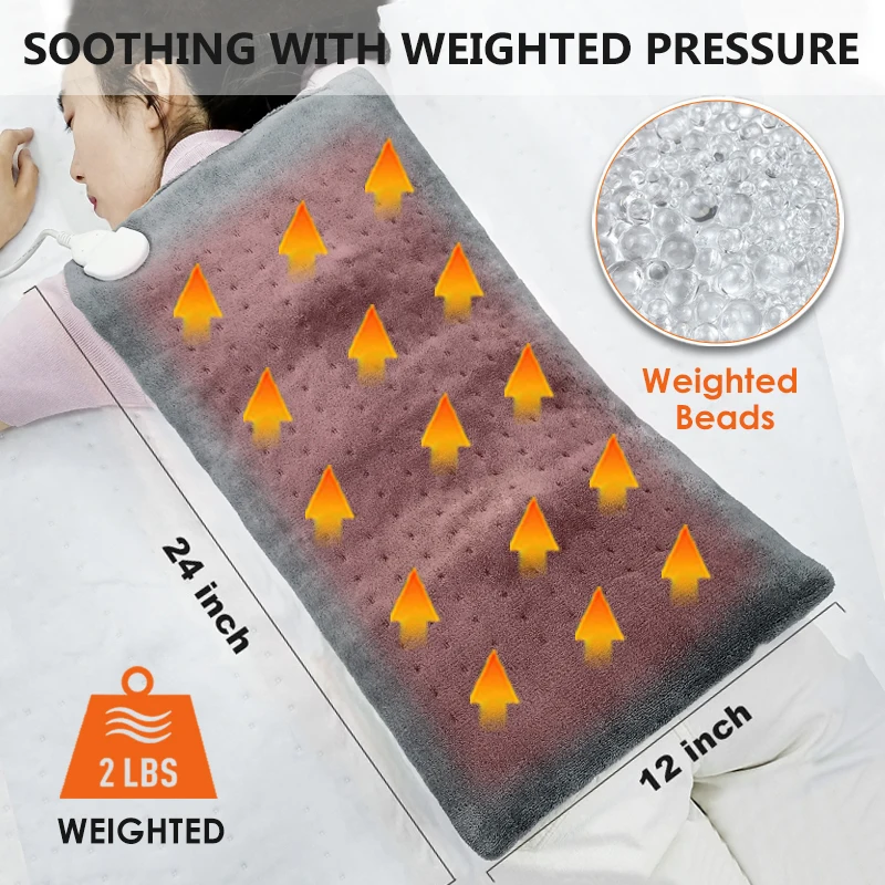 12x24'' XL Large 2LBS Glass Weighted Heating Pad 110V US Plug Low Voltage Electric Heating Pads For Back Pain Relief Body Warmer