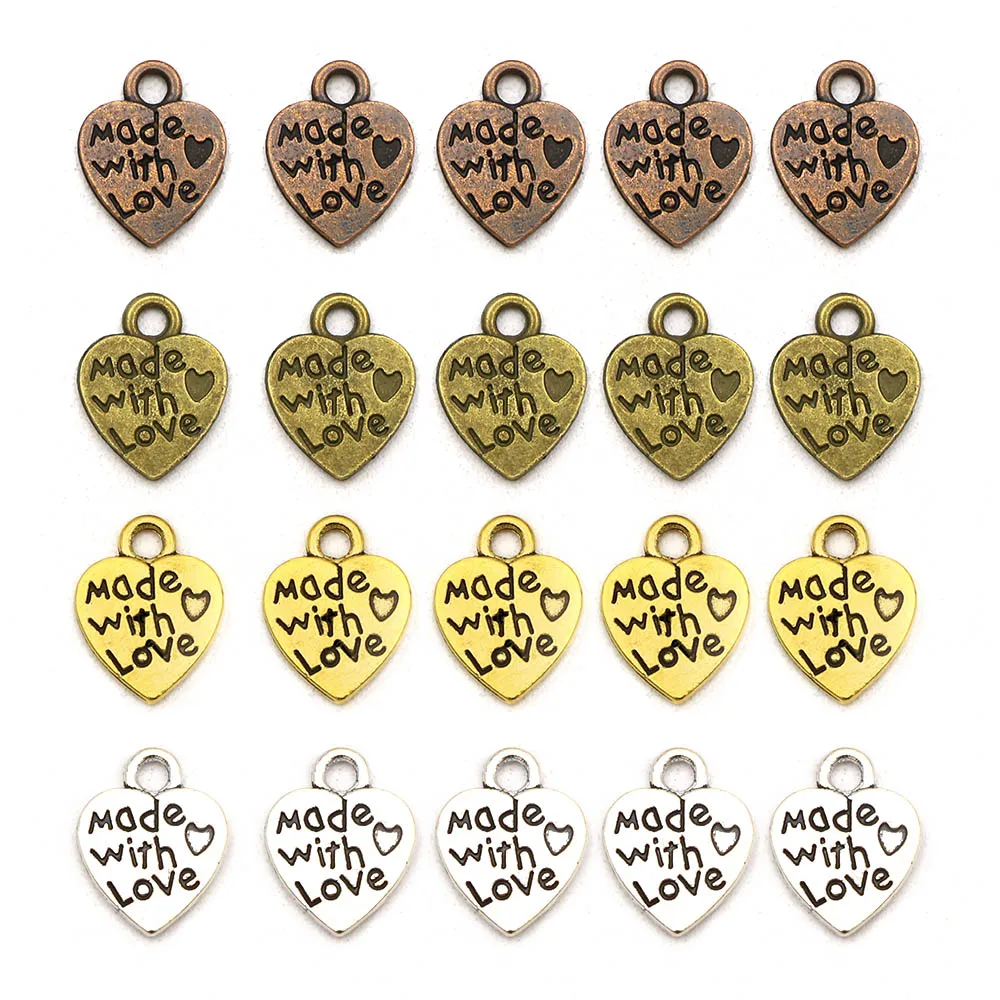 Made Wth Love Labels Sliver Bronze Heart Metal Tags 50Pcs for Sewing