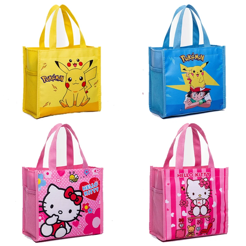 

Kawaii Pokemon Anime Pikachu Square Handbag Cartoon Hello Kitty My Melody Student Bento Box Storage Lunch Bag Holiday Gift