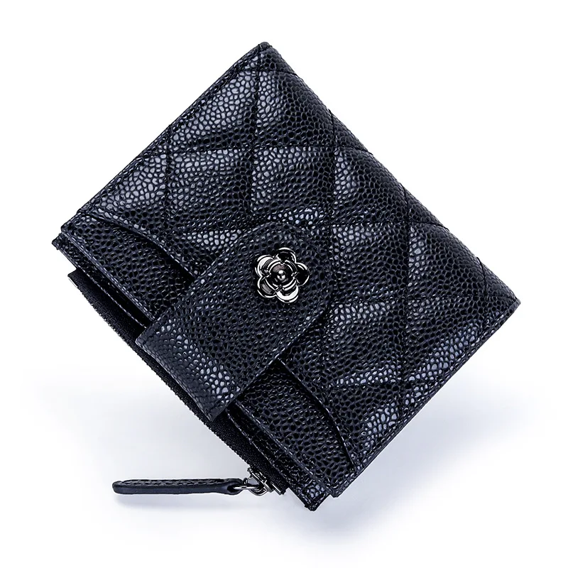 

Fashion Women's Wallet Caviar Leather Bifold Small Luxury Quilted Design Wallet Multifunctional Compact Card Holders Coin Purses