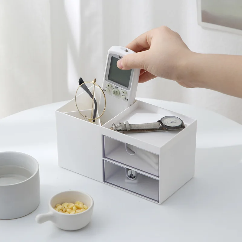【FUN LIVE】 Novel Large Capacity Desk Accessories Pen Holder With Drawer Pencil Storage Box Desktop Organizer School Office Stationery. 