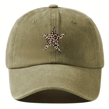 Sun Protection Baseball Caps with Leopard Print Star Design Adjustable Sunscreen Hats Breathable Distressed Faded Cap Men Women