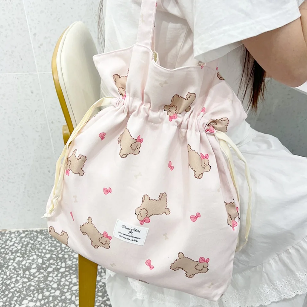 

Симпатичная сумка из хлопчатобумажной ткани с принтом, брендовая новая сумка для хранения на шнурке с принтом, сумка для покупок