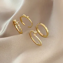 

OGDA New 4 PCS Set Round Opening Women's Ring Simple And Fashionable Golden Bow Knot Star Ring Index Finger Tail Ring Jewelry