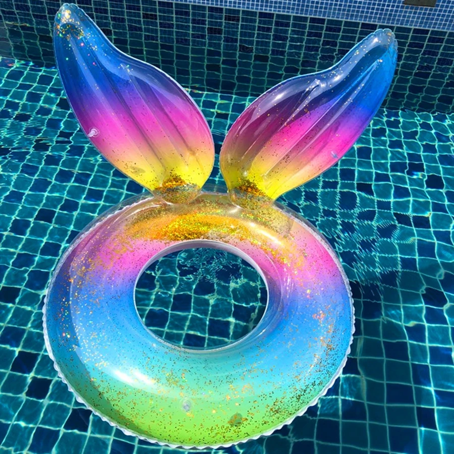 

1pcs flash mermaid swimming ring adult children water amusement pool toy reusable safety inflatable life buoy