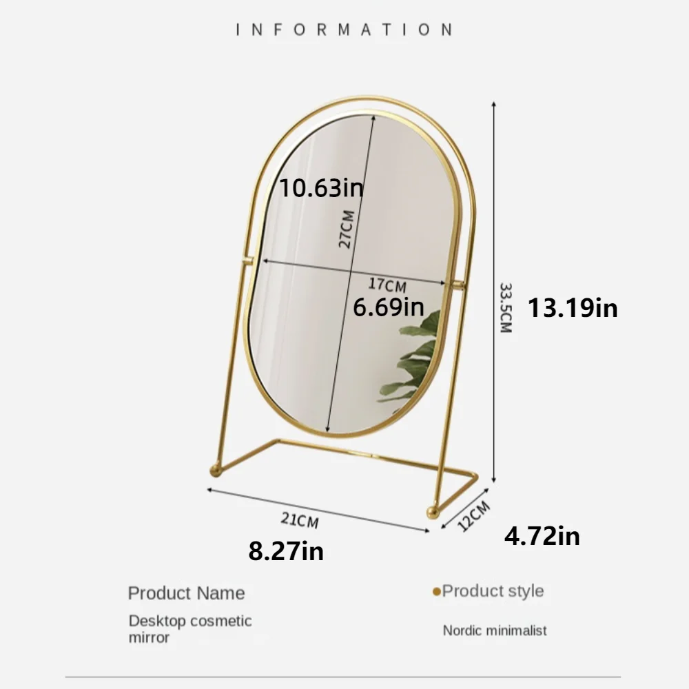 Beauty Iron Art Nordic Makeup Mirror Iron Frame Oval Vanity Mirror Direct Color 360° Rotatable Desktop Stand Mirror Women