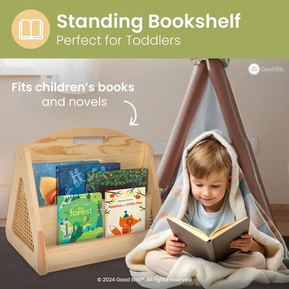Double-Sided Montessori Bookshelf for Kids, Rattan Book Shelf for Kids Rooms, Nursery Book Shelves, Toddler Bookshelf 5