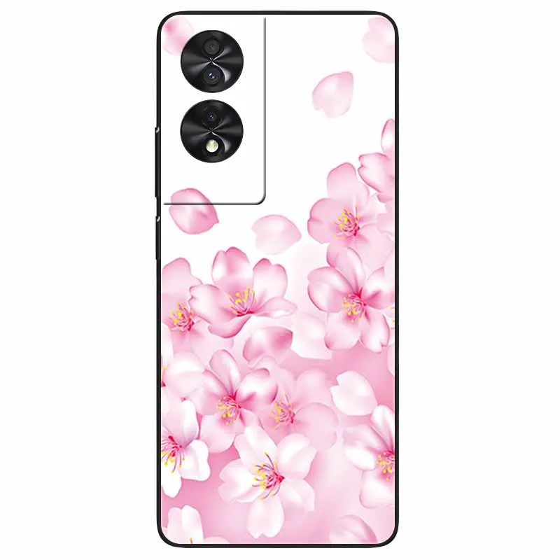 Floral Silicone Soft TPU Phone Cover with Black Bumper