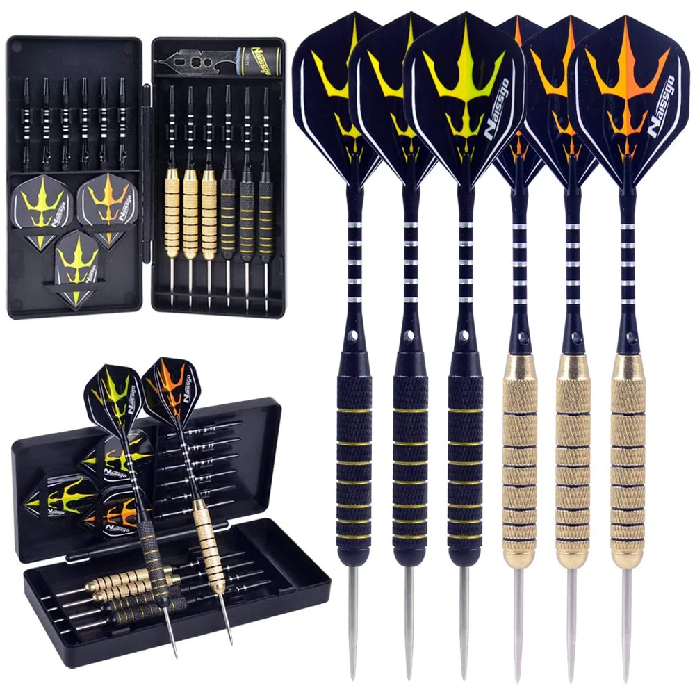 Steel Tip Dart Set with Extra Aluminum Shafts, Flights Tool Sharpener for Bars Competition Gift Case, 21G, 6 Pcs соревновательная гиря 28 кг live pro steel competition kettlebell nl lp8042 28 00 00 00