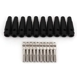 10Pcs Brass Nickel - Plated Stackable High Current Banana Plug Connectors (Black)