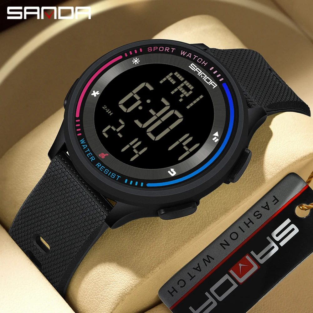 SANDA 6158 Men LED Digital Military Watch Man Sports Watches Outdoor 5Bar Waterproof Wristwatches Male Clock Relogio Masculino new male round neck sweatshirt trendy winter men s track suit pure cotton fabric hoodie sweatpants outdoor couple hoody