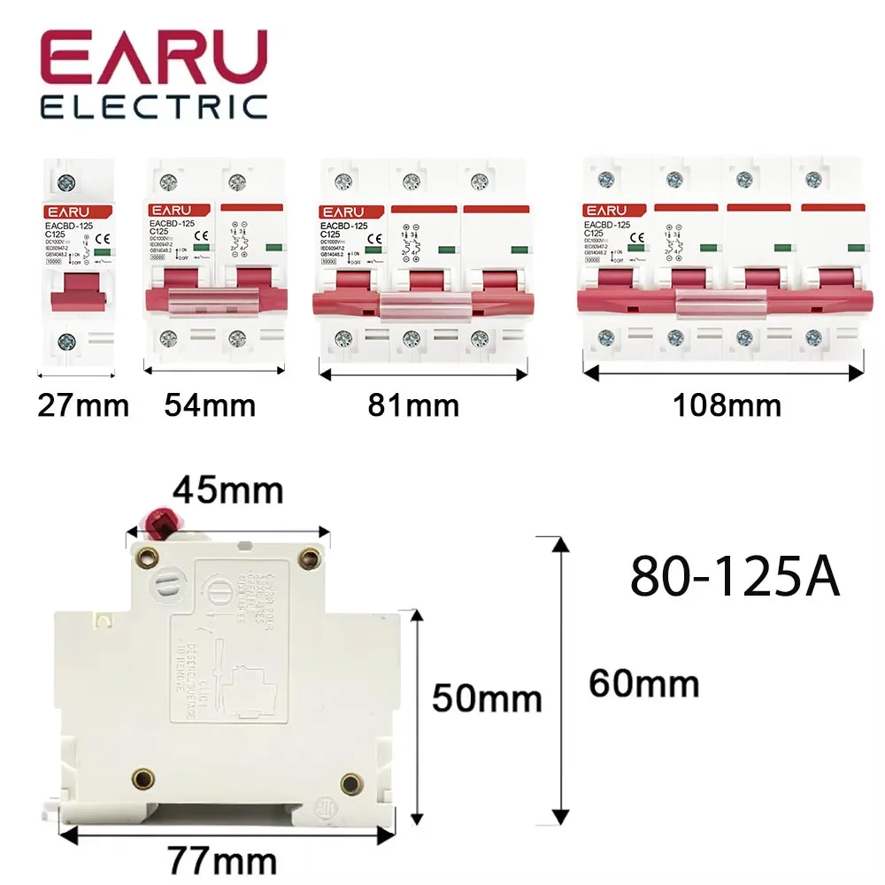 DC 1000V 1P 2P 3P 4P Solar Mini Circuit Breaker Overload Protection Switch6A~63A