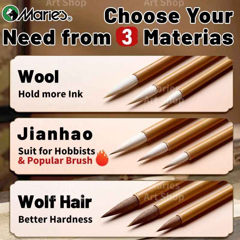 Marie's 1pc Chinese  Calligraphy Brush,Jianhao/Wolf Hair/Wool for Painting,Writing,Official Script,Regular Script,Cursive Script 3