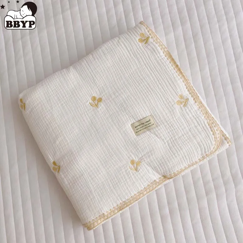 Lace Edge Gauze Banded Embroidered Cherry Muslin Cotton Blanket Lovely