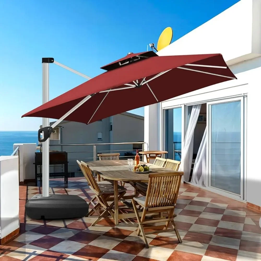 

Square Offset Umbrella With LED Light Battery Powered Parasol Umbrella for the Beach Large Outdoor Furniture