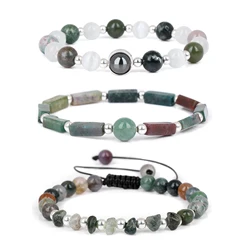 Amethyst Body-Purifying Healing Bracelets Set - Natural Stone Slimming Jewelry - 19cm (Indian Agate Set)