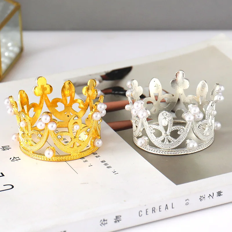 1PC Mini Crown Cake Decoration Princess Topper Pearl Tiara Crown Baking Decoration DIY Cake Birthday Crown Decoration Supplies