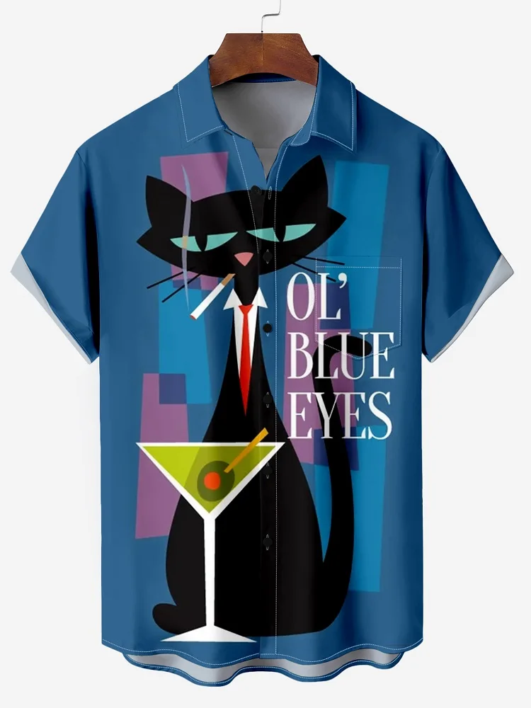Cute Cat 2025 Hawaiian For Men Women Shirt Print Abstract Pattern Short Sleeve Loose Oversized Men's Summer Beach Casual Top 3