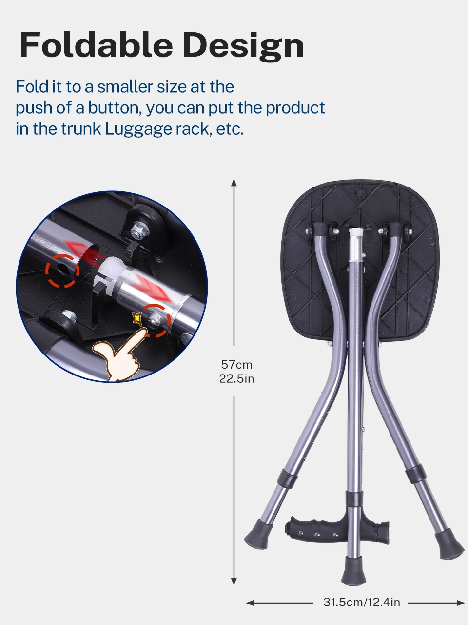 Lefeke Folding Canes with Seat Walking Stick Height Adjustment Cane Seat Foldable Anti-Slip Lightweight Walking Stick for Senior 3