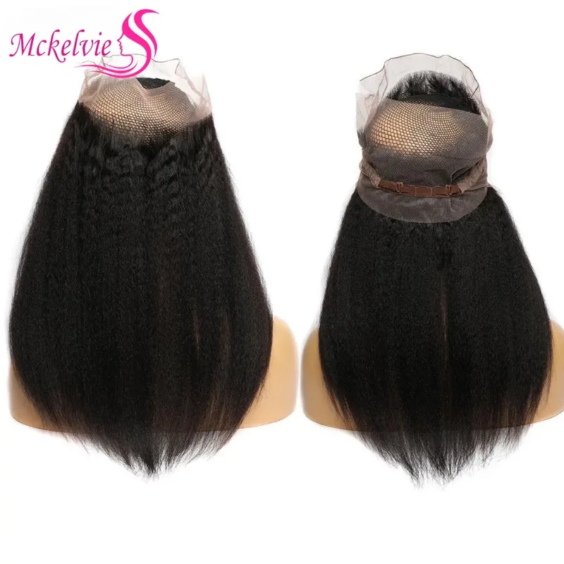Kinky Straight 360 Lace Frontal Closure Human Hair Brazilian Virgin Hair Yaki Straight 360 Lace Closure For Women Soft and Silky