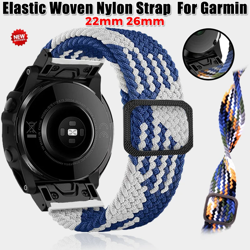 

22 26mm Nylon Strap For Garmin Fenix 5 5X Plus 3 3HR/Epix 7X 7 Solar/6X 6 Pro Forerunner935 Elastic Woven Smartwatch WatchBand