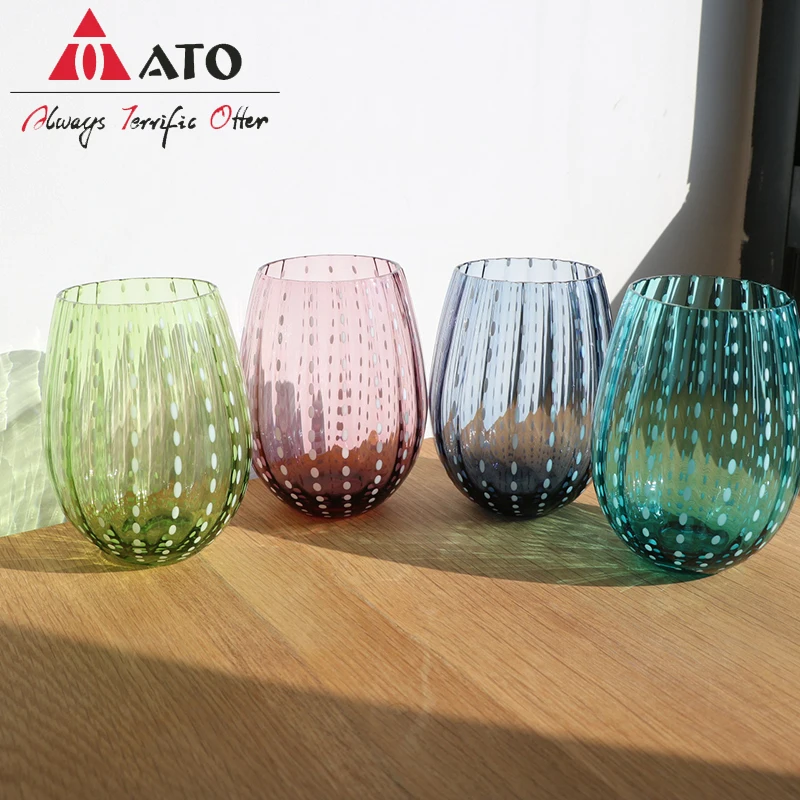 ATO egg shape luxury style solid colorful white dot design glass drinking cup tumbler