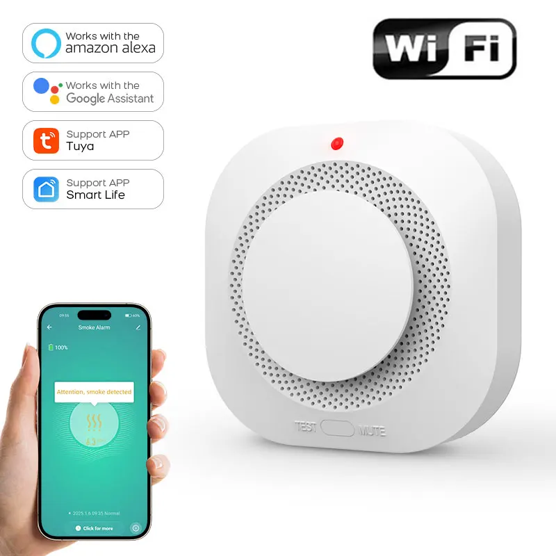 Tuya Wifi เซ็นเซอร์ควัน Home Security Alarm System Smart Life APP ควบคุมเครื่องตรวจจับควันแก๊สความไวสูงความปลอดภัยสําหรับ Home 1