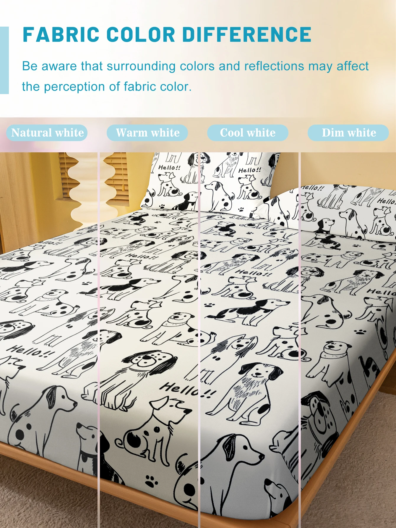 1 Cartoon Cute animal dog printed matte Fitted Sheet, bedroom printed bed cover, bedding (excluding pillowcases) 4