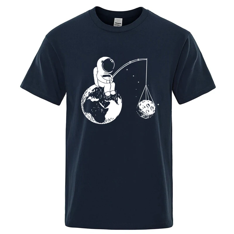 Summer Men High Quality T-shirt Cotton Blend Funny Design Astronaut Printing for Men Loose Top Cool Casual Tshirt Male Shirts