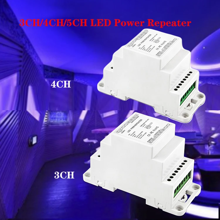 3CH/4CH/5CH High frequency DIN Rail Power Repeater DC5V 12V 24V LED Strip Light Amplifier opa2314aidgkr ocpq ic cmos 2 circuit 8vssop cmos amplifier 2 circuit rail to rail 8 vssop
