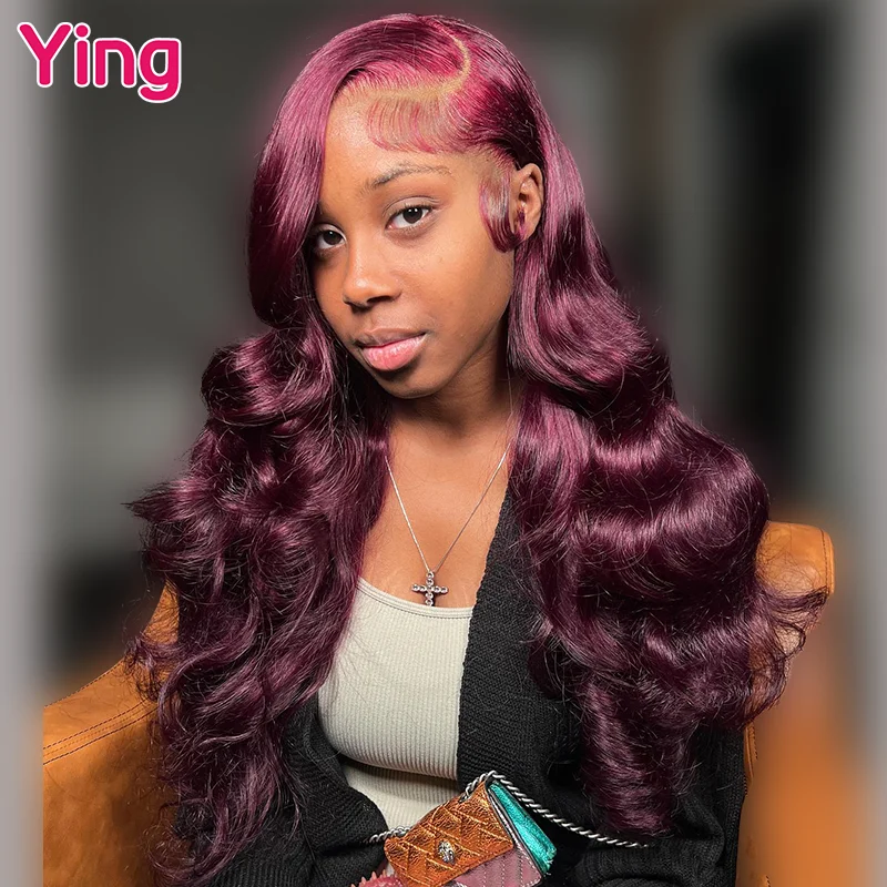 

Dark Burgundy Colored Body Wave 200% Density Remy 13x4 Lace Front Wig PrePlucked 4x4 Transparent Lace Wig 13x6 Lace Frontal Wig